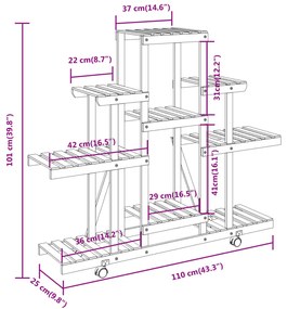 Suporte de plantas com rodas 110x25x101 cm abeto maciço