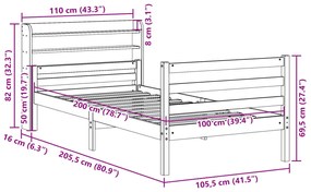Estrutura de cama c/ cabeceira sem colchão 100x200 cm branco