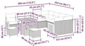Conjunto de Sofá de Jardim vidaXL 12 Peças com Almofadas Bege Rattan P