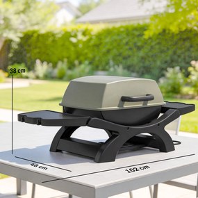 Grelhador elétrico de exterior de 2300 W, churrasqueira de mesa portátil com grelhas esmaltadas e prateleiras laterais, preta