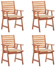 Cadeiras de jantar p/ jardim 4 pcs c/ almofadões acácia maciça