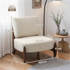 Poltrona de sala em chenille 72 x 73,5 x 81 cm, poltrona confortável para o quarto, almofada grossa, assento estofado, creme