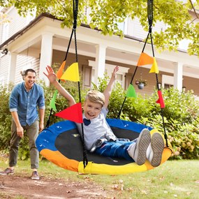 Baloiço 100 cm Redondo para Crianças com Bandeiras Coloridas Altura Ajustável com Ganchos Multicor