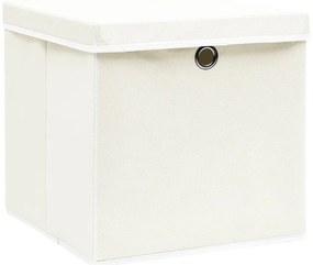 Caixas de arrumação com tampas 4 pcs 32x32x32 cm tecido branco