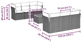 7 pcs conjunto de sofás p/ jardim c/ almofadões vime PE preto