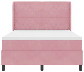 Cama Box Spring com Colchão e LED Rosa 160x200 cm Veludo