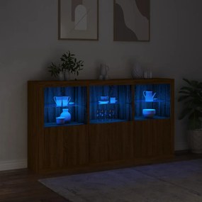 Aparador com luzes LED 181,5x37x100 cm carvalho castanho
