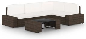 vidaXL 5 pcs conjunto lounge p/ jardim c/ almofadões vime PE castanho