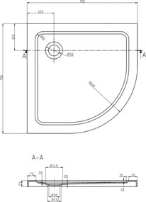 Mexen Flat base de duche semicircular slim 70 x 70 cm, branco, sifão cromado - 41107070