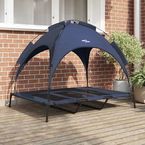 vidaXL Cama Elevada para Cães com Toldo Removível Azul-marinho XL Aço