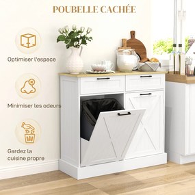 Armario de Cozinha, 100 x 36 x 90 cm, Compartimento para Caixote do Lixo de 38 L, Branco