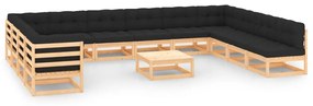 13 pcs conj. lounge jardim c/ almofadões antracite pinho maciço