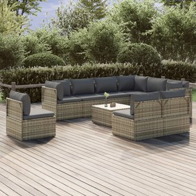 vidaXL 10 pcs conjunto lounge de jardim c/ almofadões vime PE cinzento