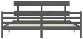 Estrutura de cama com cabeceira 200x200 cm madeira maciça cinza