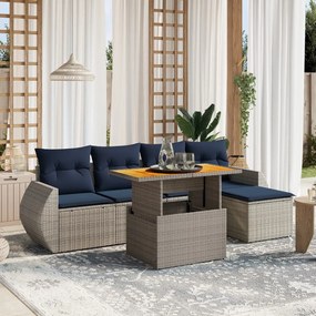 vidaXL 6 pcs conjunto sofás p/ jardim c/ almofadões vime PE cinzento