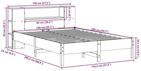 Cama com estante sem colchão 140x200 cm pinho maciço branco