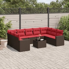 vidaXL 10 pcs conj. sofás jardim com almofadões vime PE castanho