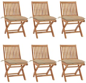 vidaXL Cadeiras de jardim dobráveis c/ almofadões 6 pcs teca maciça