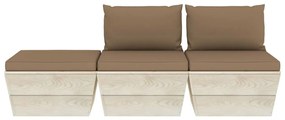 3 pcs conjunto lounge de paletes + almofadões madeira de abeto