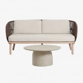 Conjunto De Jardim Com Sofá De 2 Lugares Em Corda Trançada Capri E Mesa De Centro Redonda Ø75 Cm Em Cimento Layana Castanho Chocolate - Sklum