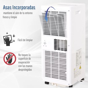 HOMCOM Ar Condicionado Portátil 7000BTU 3 em 1 Refrigerador Desumidificador e Ventoinha com Temporizador LED e Controlo Remoto Silencioso 30,5x32,8x67,8 cm Branco