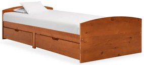 vidaXL Estrutura cama c/ 2 gavetas 90x200 cm pinho maciço castanho mel