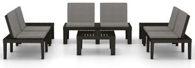 6 pcs conjunto lounge de jardim c/ almofadões plástico cinzento