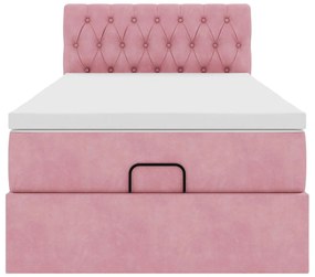 Estrutura de cama otomana com colchão rosa 90x200cm veludo