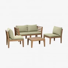 Conjunto De Jardim Com Sofá Modular De 4 Peças Com Braços E Mesa De Centro Em Madeira De Acácia Filips Verde Cáqui - Sklum