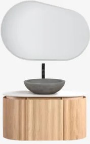 Conjunto De Móvel De Casa De Banho Suspenso 90x50 Cm Em Madeira Carsone Madeira Natural & Sem Unidade Auxiliar & Cimento Cinzento Redondo - Sklum