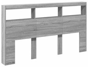 Armário de cabeceira c/ luzes LED 180x17x102 cm cinzento sonoma