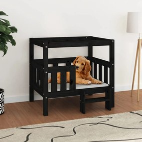 vidaXL Cama para cães 75,5x63,5x70 cm madeira de pinho maciça preto