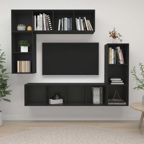 vidaXL Conjunto móveis de TV 4 pcs madeira processada preto