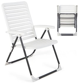 Cadeira de jardim dobrável em PP ajustável e reclinável com encosto de 7 níveis até 120 kg branca