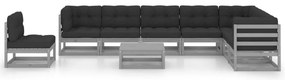 9 pcs conjunto lounge de jardim + almofadões pinho maciço cinza
