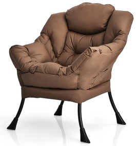 Poltrona moderna com estrutura de aço e bolso lateral - cinza