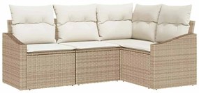 Conjunto de Sofá de Jardim com 4 Peças e Almofadas Bege em Rattan Sint