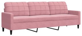 3 pcs conjunto de sofás com almofadões e rolos veludo rosa