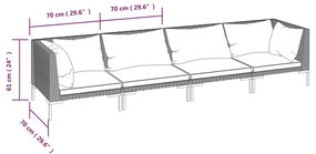 4 pcs conj. lounge jardim c/ almofadões vime PE cinza-escuro