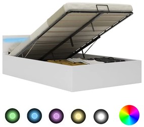 Cama hidráulica LED c/ arrumação 140x200cm couro artifi. branco