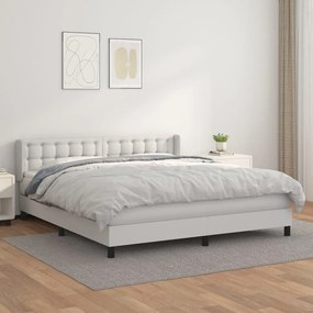vidaXL Cama com molas/colchão 160x200 cm couro artificial branco