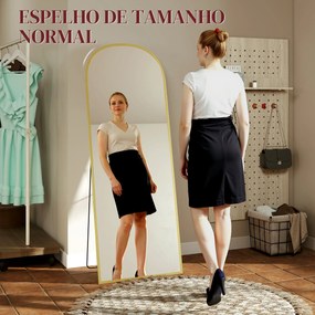 Espelho de Pé Espelho de Corpo Inteiro 60x165 cm com Estrutura de Liga de Alumínio e Suporte para Sala Quarto Dourado