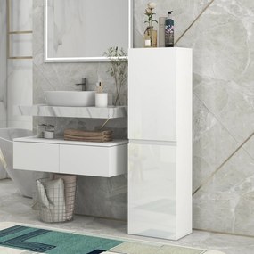 Móvel para arrumação na casa de banho 35 x 25 x 120 cm, estilo contemporâneo, com 2 portas e prateleiras ajustáveis, branco