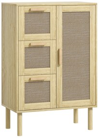 HOMCOM Armário Meuble de Rangement Estilo Boêmio com 3 Gavetas e 3 Prateleiras Frente de Vime Trançada Compacto 55x30x82 cm | Aosom Portugal