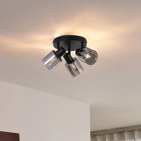 Candeeiro de Teto Moderno Preto com Vidro Fumê Redondo 3 Luzes - Cilin