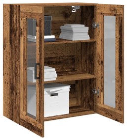 Armário Montado na Parede com Portas de Vidro - Madeira Velha - 69.5x3