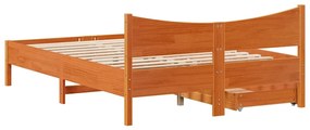 Estrutura cama c/ gavetas 150x200 cm pinho maciço castanho-mel