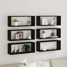 Estantes de Parede vidaXL 6 pcs Carvalho Preto 60x15x23 cm Madeira Eng