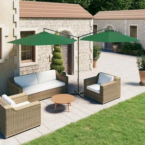 Guarda-sol de jardim duplo com poste de aço 600 cm verde