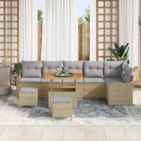 Conjunto de Sofá de Jardim com 9 Peças, Almofadas Bege, em Rattan e Ac